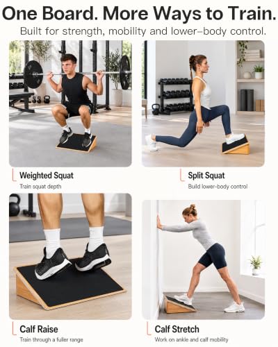 StrongTek Wooden Slant Board for Squats 25° Incline, 19.6-Inch Wide, Anti-Slip Support