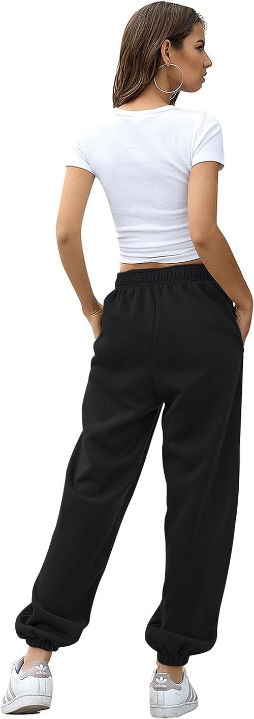 Gym Exercise Athletic Baggy Lounge Sweatpants Drawstring Cotton High Waisted Womens Sweat Pants Sports Hiking Trendy Workout Women Sweatpants Joggers Golf Yoga Pants Trousers With Pockets Black M