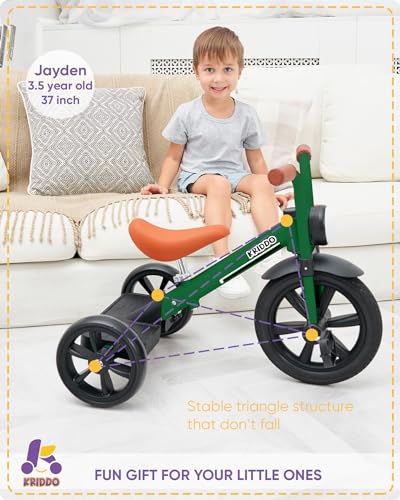 KRIDDO Toddler Tricycle for 2-5 Years - Green, Front Light & Safety Features