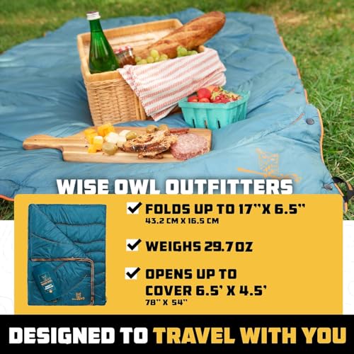 Wise Owl Outfitters Blue Camping Blanket Packable Puffy Quilt for Backpacking