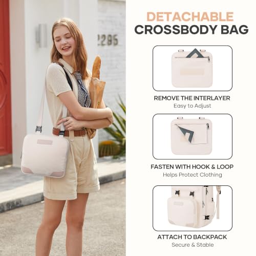 Travel Backpack for Men Women 17.3 Inch Laptop Shoe Compartment - Beige