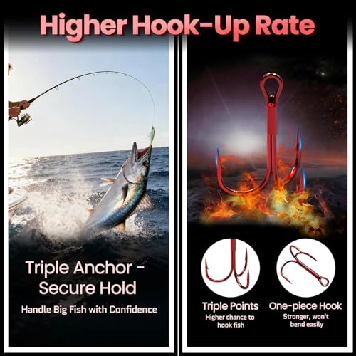 FishTrip 1/0 Treble Hooks Replacement Lures Red Nickel 25pcs