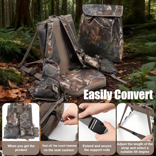 Remagr Turkey Hunting Chair with Camo Backpack & Heated Seat - Ground Ground Seat Cushion Set for Men
