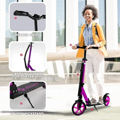 Lascoota Purple Kick Scooter for Kids Teens Adults 8" Urethane Wheels Foldable
