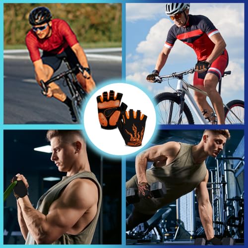 MOREOK Cycling Gloves Bike Bicycle Gloves Half Finger 5MM Gel Anti-Slip Orange Large