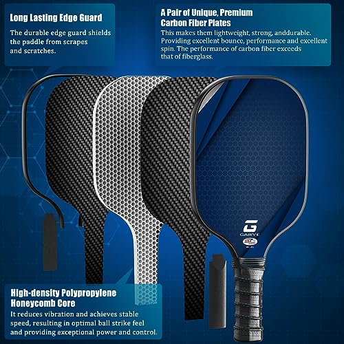 Pro Honeycomb Pickleball Paddle Set of 4 - USAPA Approved Carbon Fiber Rackets with Balls & Bag - Lightweight