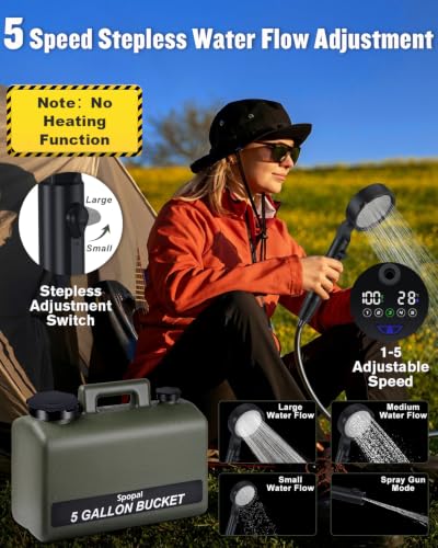 Portable Camping Shower Pump with 5-Gallon Water Jug & 10000mAh Battery