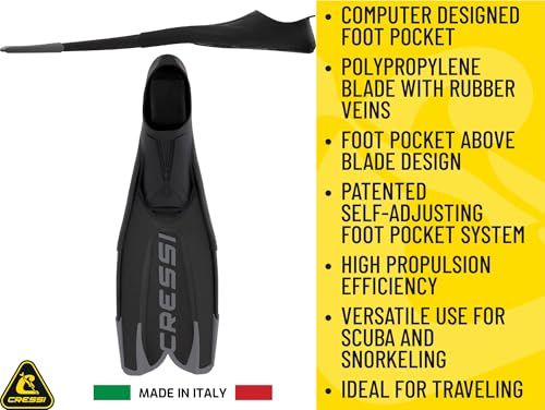 Full-Foot Diving Fins for Snorkeling & Scuba - Agua Pro Black 42/43 US M 9/10, US Lady 10/11