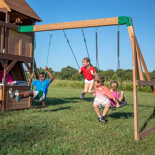Cedar Cove Wooden Swing Set with Slides, Climbing Wall & Playhouse