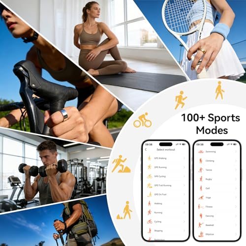 Gold Smart Ring Fitness Tracker with Heart Rate & Sleep Monitoring - Women Men
