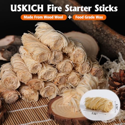 USKICH 500PCS Natural Fire Starters for Campfires, Fireplace, Grill & BBQ - Odorless, Weather-Resistant, Long Burn Time