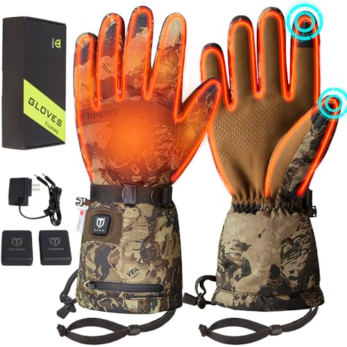TIDEWE Rechargeable Veil Camo Heated Hunting Gloves - XL, Waterproof & Windproof