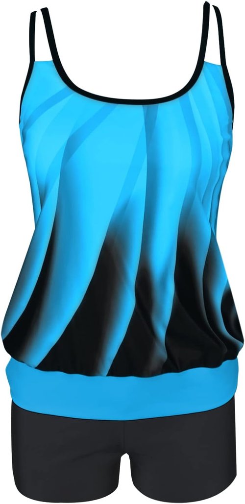 B2prity Tankini Swimsuit - Tummy Control Blouson Two-Piece Bathing Suit for Women | High Waist Boy Shorts