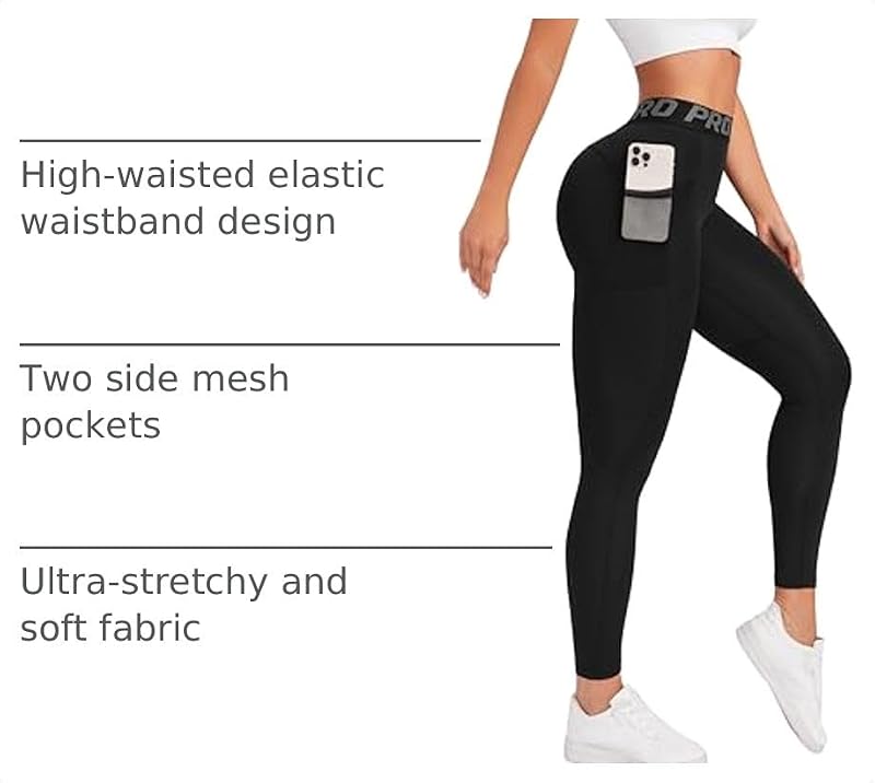 High-Waisted Leggings for Women - Tummy Control Yoga & Workout Pants, Black XL