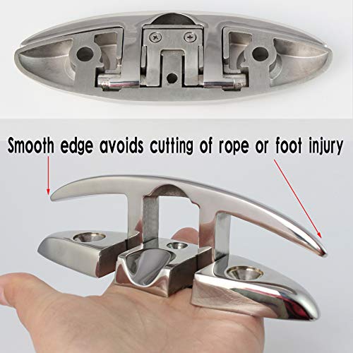 VEITHI 6-Inch Stainless Steel Folding Boat Cleats with Back Plates, Pack of 4