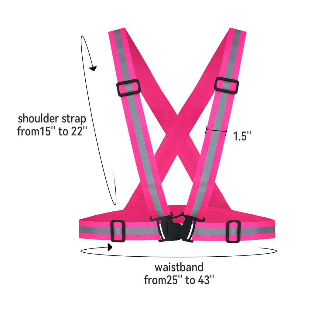 Tenalleys 2 Pack Reflective Vest Running Gear Adjustable High Visibility Reflective Running Safety Vest for Women Men Night Cycling,Hiking, Jogging,Dog Walking (Pink)