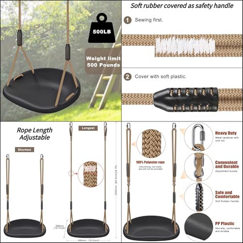SELEWARE Heavy Duty Tree Swing for Adults & Kids - Black Cushion Style (2 Pack)