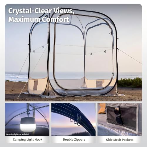 Beige 5x5 FT Pop Up Bubble Tent for Weather Protection - Sun & Rain Shelter