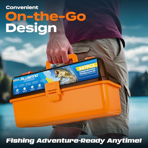 Large 12-Compartment Fishing Tackle Box Kit with 547 Pieces