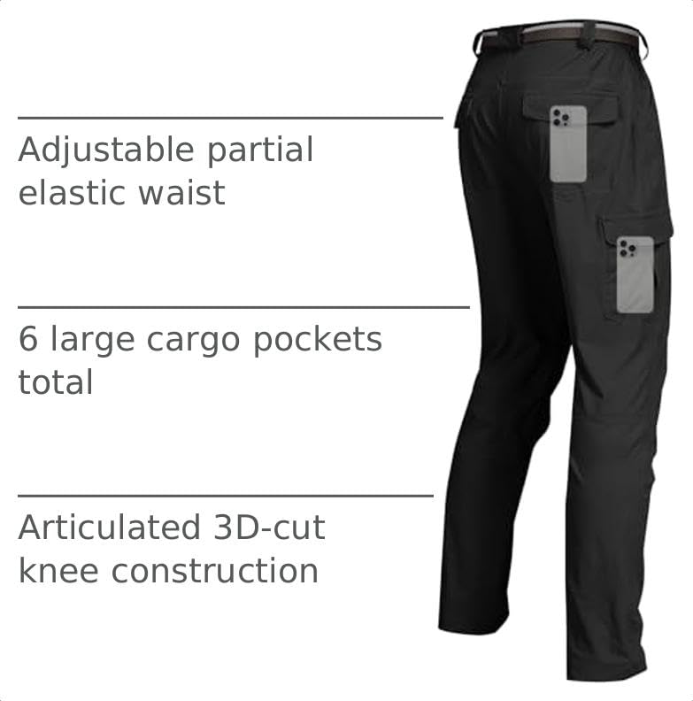Men's Cargo Hiking Pants Water-Resistant Lightweight Quick-Dry Work Pants - Black XX-Large