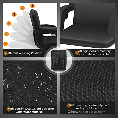 YUELOM Black Heated Stadium Seat with Back Support, 23" Foldable Bleacher Cushion