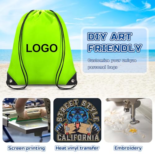 Light Green Drawstring Backpack Bulk 70 Pack 16.5x13.4in for Gym Camping