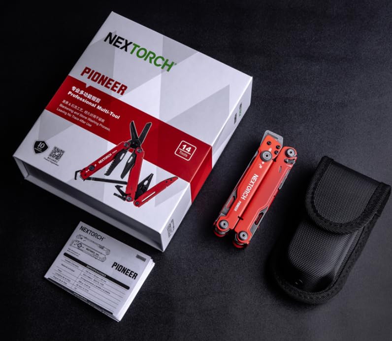 NEXTORCH PIONEER MT20 14-in-1 Multi-Tool Set with Red Handle, Pliers, Scissors & Glass Breaker