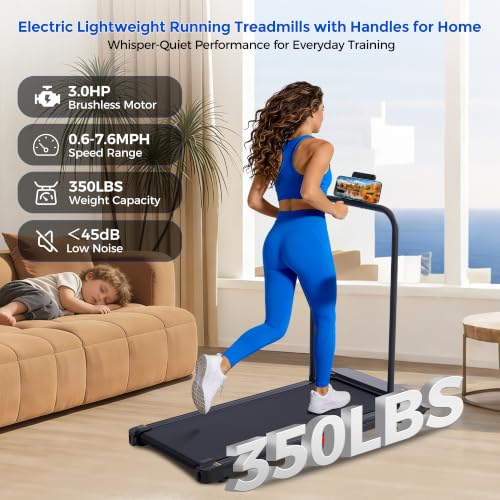 Portable Walking Pad Treadmill with Handle Bar & Incline for Home Fitness