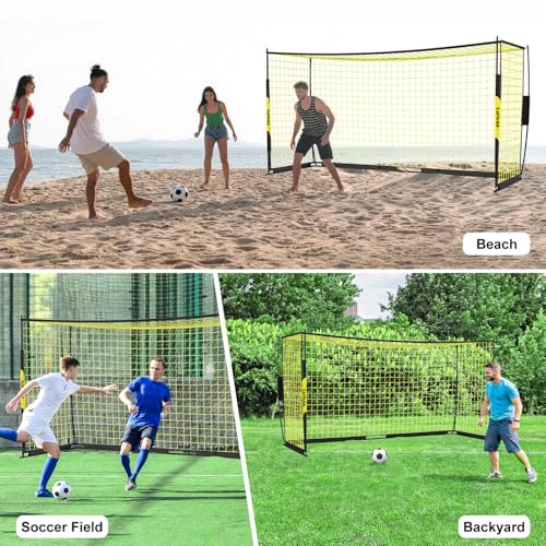 Luricaa 12x6 ft Black Yellow Portable Soccer Goal with Training Cones
