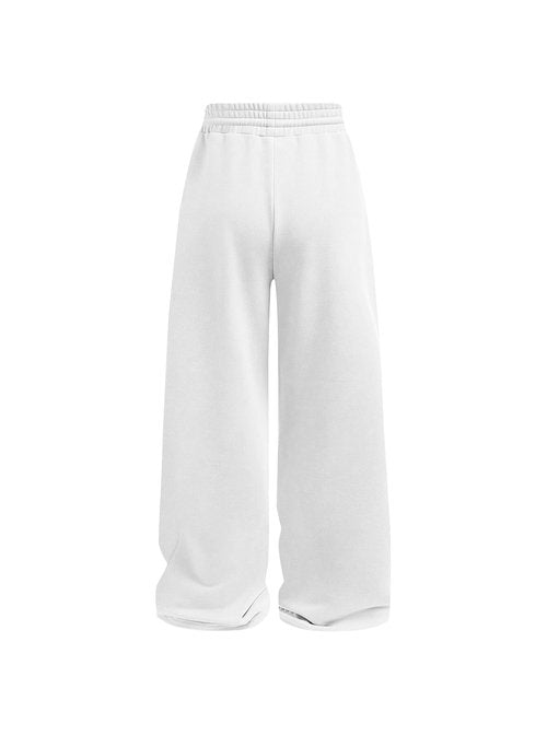 Ecolala Girls Wide Straight Leg Loose Sweatpants Elastic Waist Drawstring Jogger Pants White 11-12Y