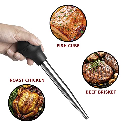 Black Stainless Steel Turkey Baster Syringe Set with 2 Marinade Needles - Food Grade