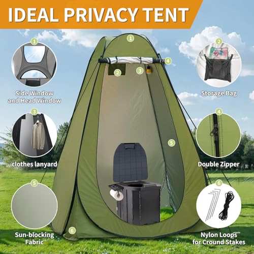 Large Portable Camping Toilet Kit with Pop-Up Privacy Tent & Washable Shower, Poo Gel Bags
