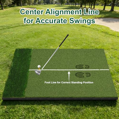Beautist 5x4FT Dual-Turf Golf Hitting Mat with Stance Alignment Line, Shock Absorption, Indoor & Outdoor Use
