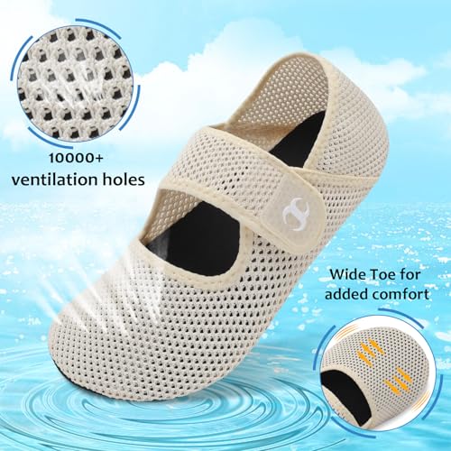 Water Shoes for Women Men Barefoot Beach Swim Aqua Socks - Mesh Beige, Size 8-9 Women / 6.5-7.5 Men