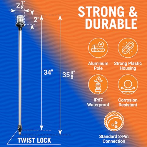 Better Boat 35-Inch LED Anchor Light Pole - USCG Compliant Marine Stern Light
