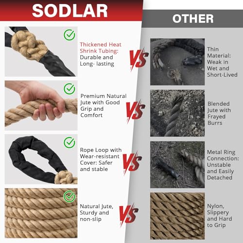 Heavy Duty Jute Climbing Rope - 35FT Gym Workout Rope for Strength Training