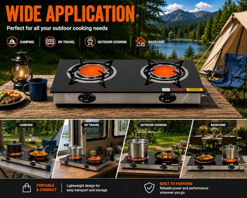 Portable 2-Burner Propane Gas Stove with Infrared Burners for Outdoor Cooking