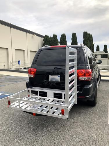 50 Inch x 29.5 Inch Aluminum Hitch Mount Cargo Carrier with Ramp - 500 lb Capacity