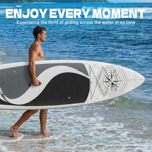 SOLAVERO 10'6" Inflatable Stand Up Paddle Board with Compass - Supports 450LB, All Skill Levels