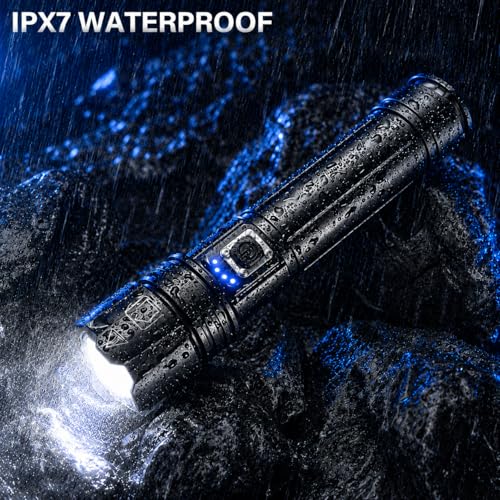 Rechargeable LED Flashlight 4 Pack High Lumens Super Bright with Digital Display, Black