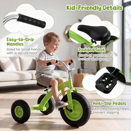 BABY JOY Kids Tricycle 15-Inch Front Wheel Green, Adjustable Seat & Handlebar, Grow-With-Kids Design