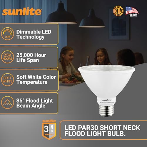 Sunlite LED PAR30 Flood Light Bulb 9W 75W Equivalent Dimmable 2700K Soft White 6 Pack