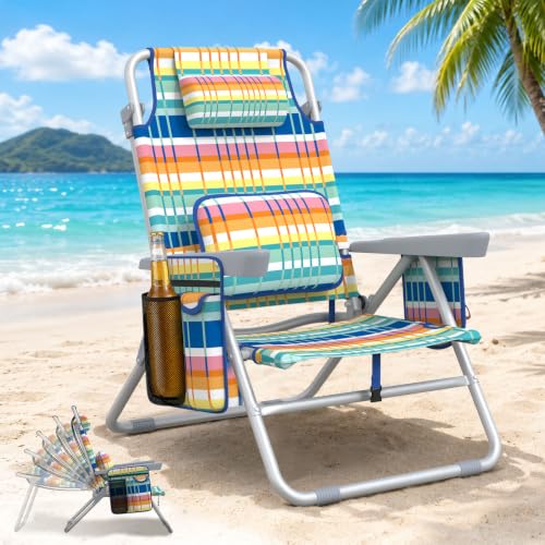 HOPERAN 15.7-Inch Tall Backpack Beach Chair with 5 Recline Positions - Iridescent