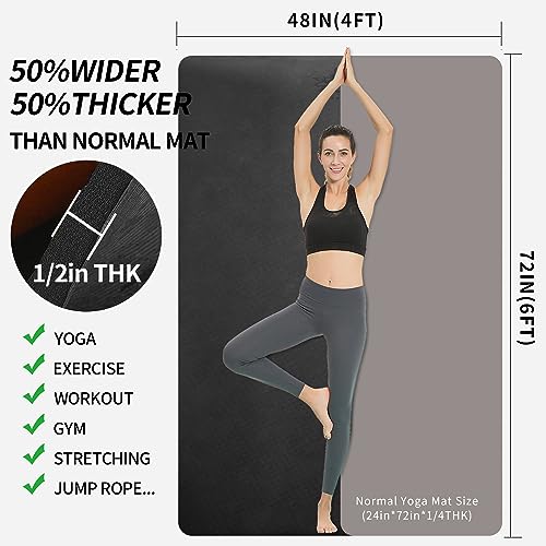 Large Black TPE Yoga Mat 6x4 Feet Extra Thick Non-Slip for Yoga Pilates Home Gym