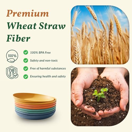 Deep Wheat Straw Dinner Plates Set of 8 - Classic Bright, 9 Inch, Unbreakable, Microwave & Dishwasher Safe