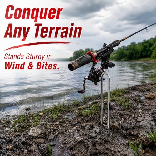 2 Pack Adjustable Fishing Rod Holders with 360° Rotation - Ground, Beach, Bank