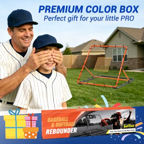 Baseball Rebounder Net - Adjustable Angles 4x4.5 ft Pitchback - Orange