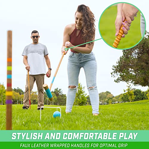 Premium Wooden Croquet Set with Six Mallets and Stained Hardwood Stand