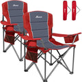 Romswi Red XL Heavy Duty Camping Chairs 500LBS Support, Padded Back & Armrests, 2-Pack