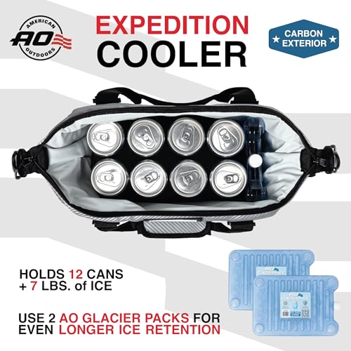 AO Coolers Expedition Carbon Soft Cooler Bag Silver 12-Can Insulated Leak-Proof